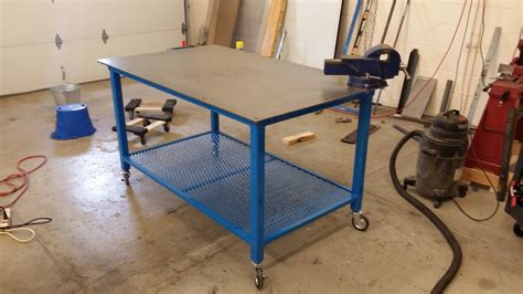 Homemade Welding Table With Wheels In Miller Blue Welding Table Welding Table Diy Welding