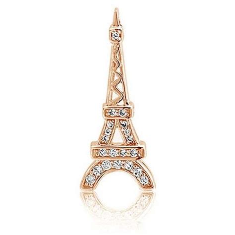 Bling Jewelry Bling Jewelry Cubic Zirconia Pave Eiffel Tower Pendant Rose Gold Plated 925 Silver