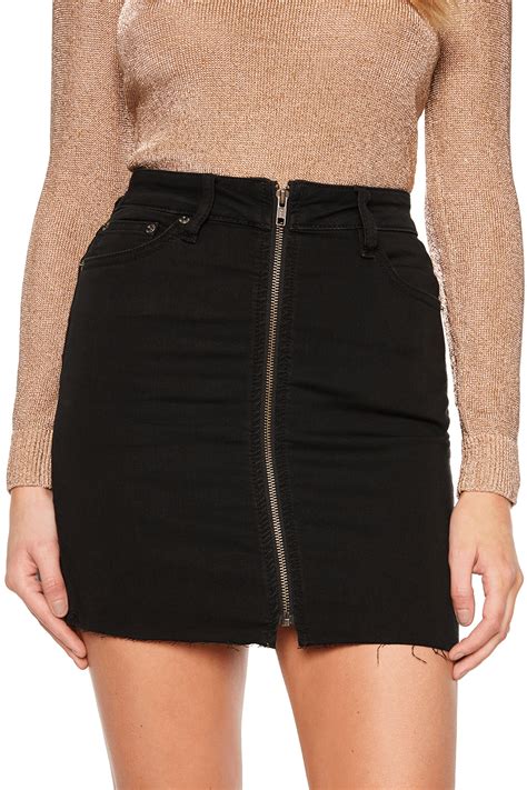 Zip Front Mini Skirt In Black Bardot