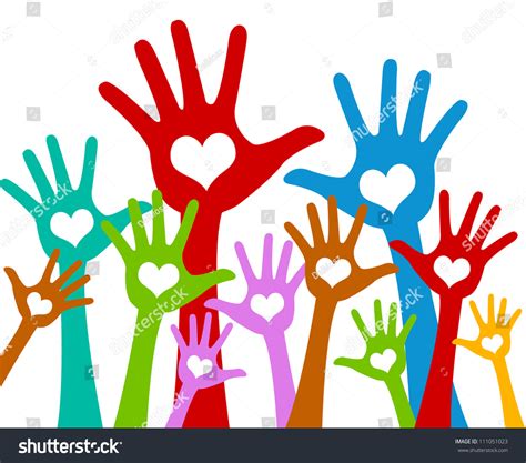 The Colorful Raised Hands With Heart For Volunteer And