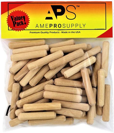 Wood Dowel Pins 38 X 2 Inch 60 Pack Fluted Wooden Pin With Beveled