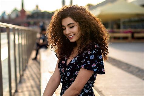 Women Model Brunette Curly Hair Face Smiling Women Outdoors
