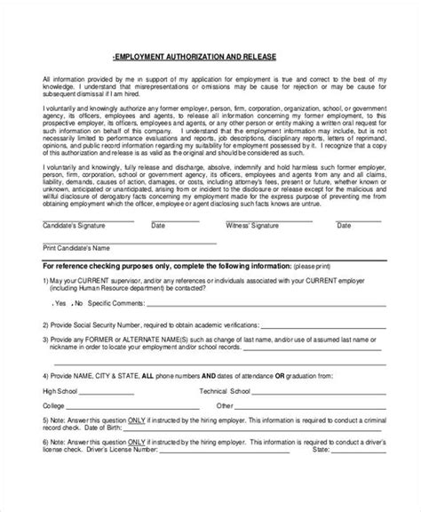 Free 13 Sample Employment Authorization Forms In Pdf Excel Ms Word