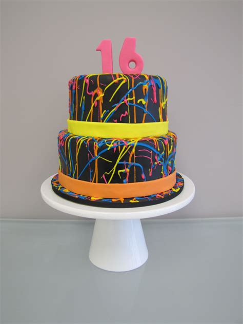 80s Neon Splatter Birthday Cake — Birthday Cakes Neon Cakes Cake
