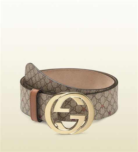 Gucci Supreme Canvas Belt With Interlocking G Buckle In Brown Beige