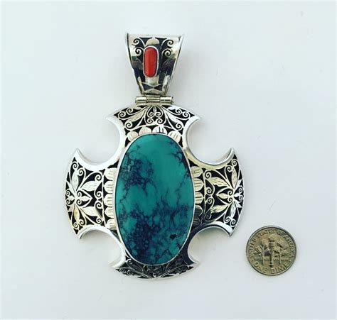 Sterling Silver Turquoise And Coral Pendant Etsy Norway