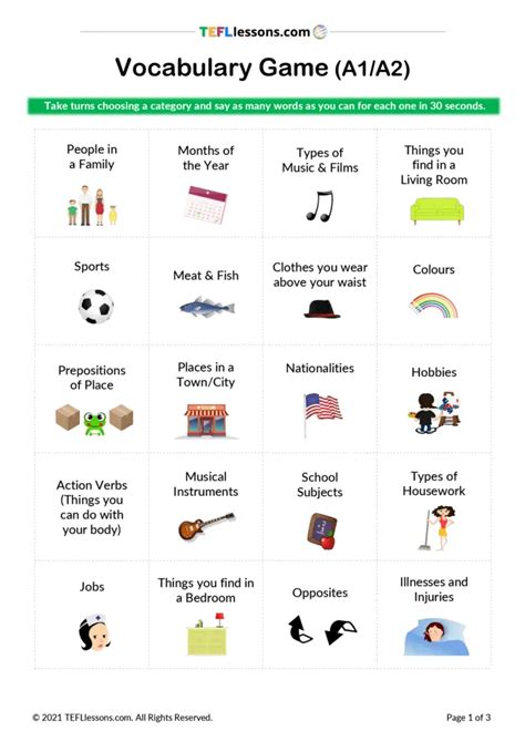 Name Five Vocabulary Game Tefl Lessons Esl