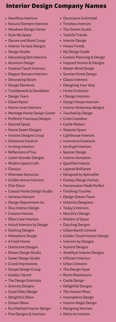 500 Attractive And Catchy Interior Design Company Names