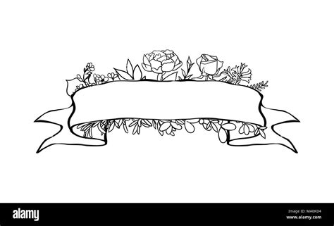 Hand Drawn Vector Vintage Floral Banners Sketch Ink Illustration