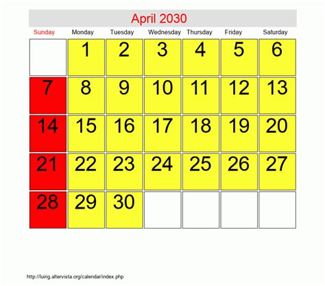 April 2030 Roman Catholic Saints Calendar