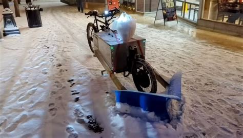 Man Turns Bespoke Electric Cargo Bike Into Very Practical Snow Plow