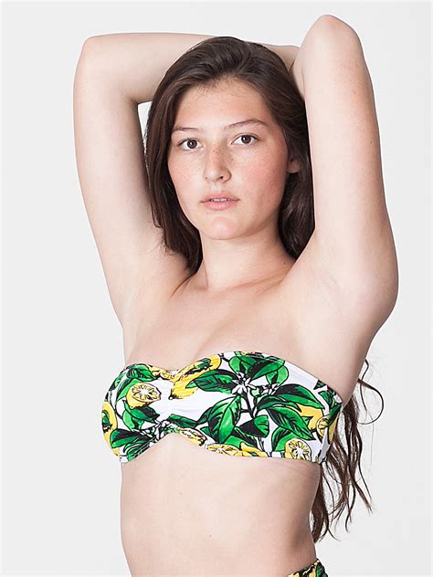 Fruit Print Nylon Tricot Ruched Front Bikini Tube Top American Apparel