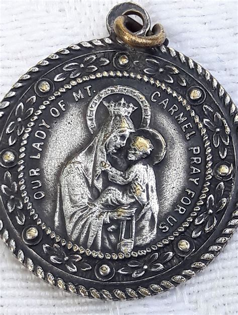 vintage scapular medal sacred heart jesus our lady mt etsy sacred heart scapular medals