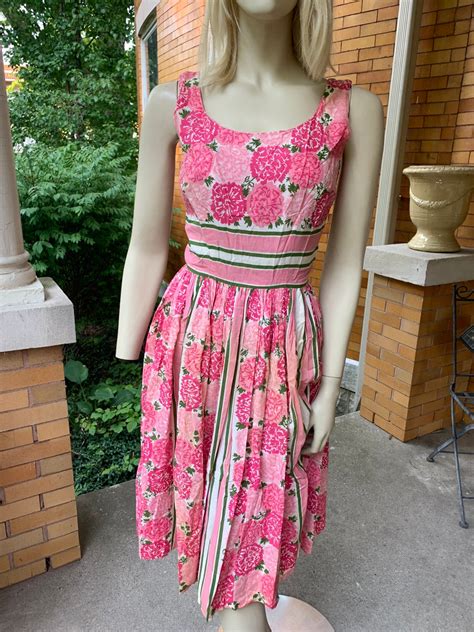 1950s Pink Floral Cotton Dress By Jerry Gilden Etsy