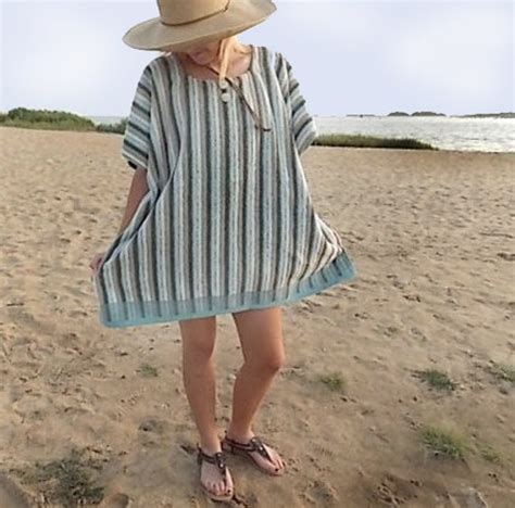 Terry Cloth Caftan Cover Up Beach And Bath Robe Seafoam Cocoa