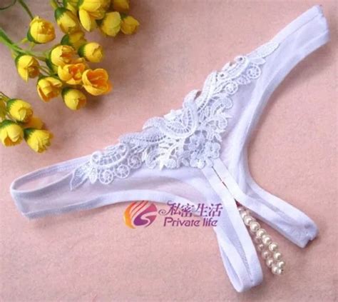 1pcs Sexy Lace Open Crotch Panties Thong Mesh Pearl G String Sex Women Underwear Erotic Lingerie