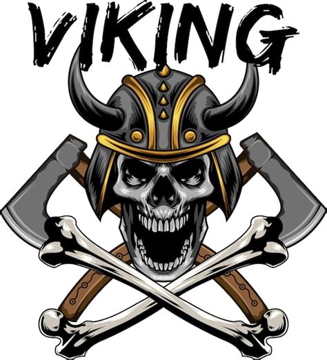 Ilustración De Vector De Cráneo Con Casco Vikingo En Un Estilo Vintage