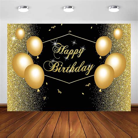Amazon Com Avezano Black Gold Glitter Happy Birthday Party Backdrop Golden Sparkle Glitter