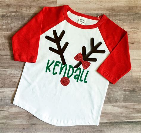 Reindeer Raglan Personalized Christmas Shirt Girls Etsy