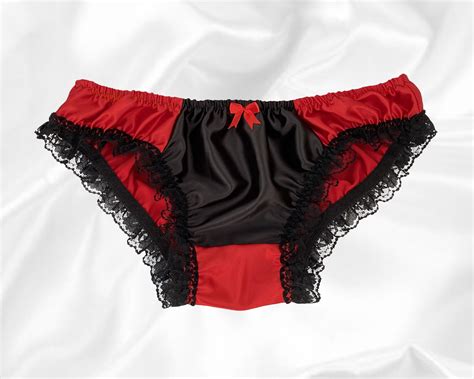Black Red Satin Frilly Sissy Full Panties Bikini Knicker Underwear Size