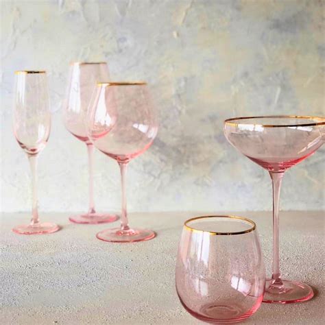 Stylish Pink Glassware Pink Glassware Crystal Glassware Gold Trim