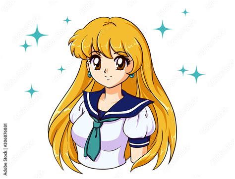 Retro Anime Girl With Blonde Hair In Japanese School Uniform 90s