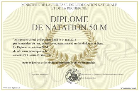 Diplome De Natation 50 M