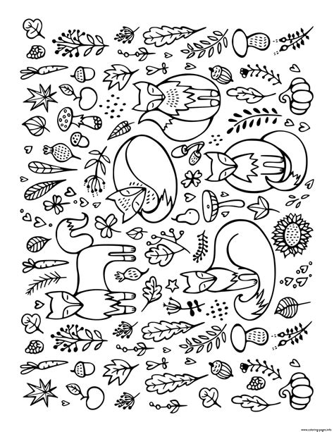 Fall Autumn Fox Doodle For Adults Coloring Page Printable