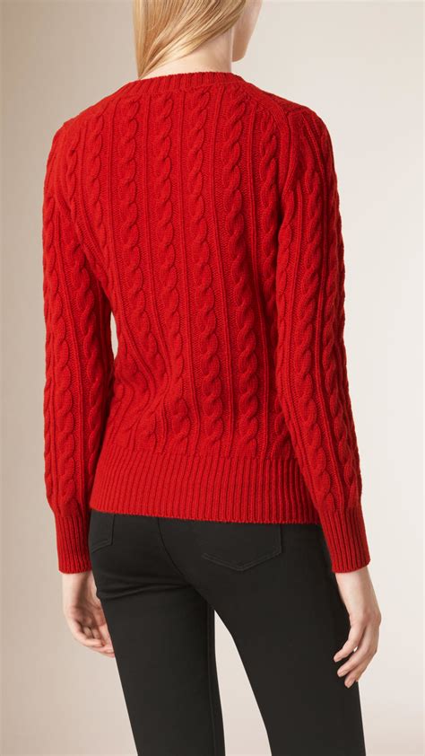 Lyst Burberry Cable Knit Wool Cashmere Sweater Parade Red In Red