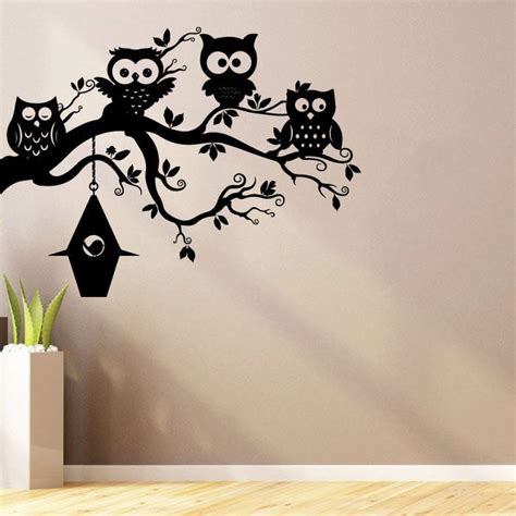 Cute Owls Baby Owls Cartoon Silhouette Cute Night Owls Trees Vinyl Wall