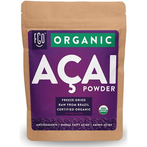 Organic Acai Powder Freeze Dried 4oz Resealable Kraft Bag 100