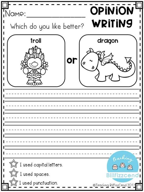 Opinion Writing Prompts First Grade