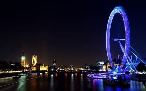 London London Eye Ferris Wheel Big Ben Lights Night River Thames