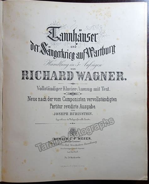 Richard Wagner Tannhauser First Edition Vocal Score 1876