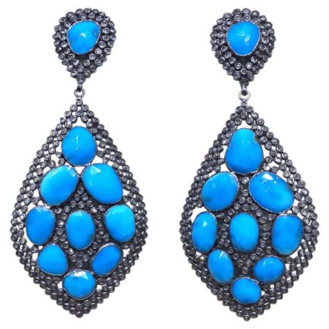 Gorgeous Sleeping Beauty Turquoise Diamond Fashion Earrings At Stdibs