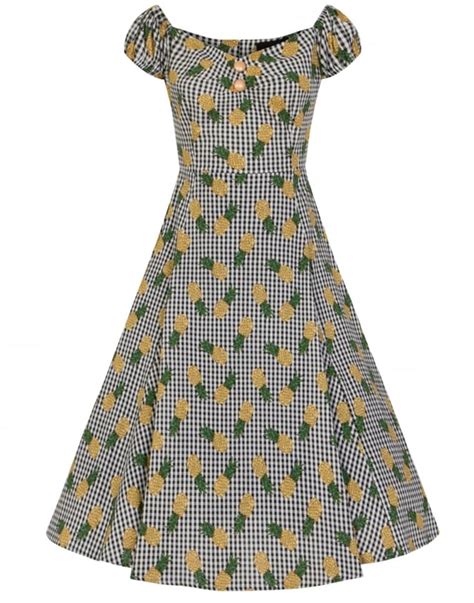 Collectif Dolores Retro 50s Pineapple Gingham Doll Dress