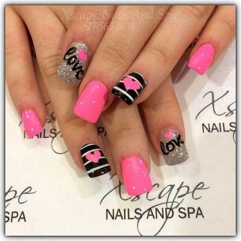 Pink N Black Valentine S Nail Design Valentines Nail Art Designs