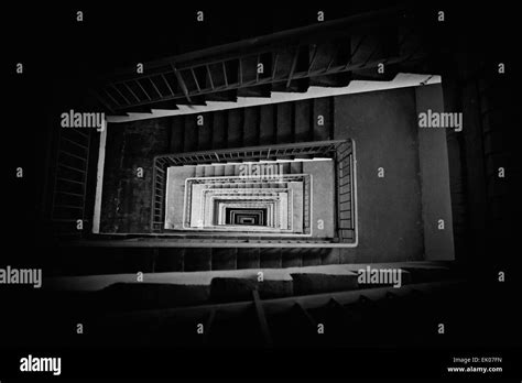 Long Stairway Down Monochrome Black And White Top View Stock Photo Alamy