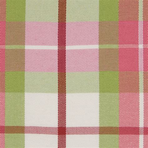 Melon Pink And Green Plaid Woven Upholstery Fabric
