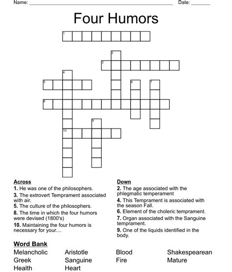 Four Humors Crossword Wordmint