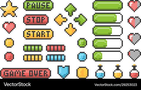 Pixel Game Icon Ui Web Bars And Buttons For 8 Bit Vector Image