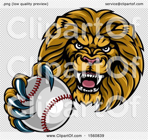 Clipart Of A Tough Lion Monster Mascot Holding Out A Baseball In One