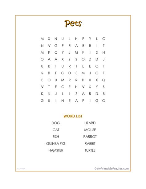 Pets Word Search Intermediate My Printable Puzzles