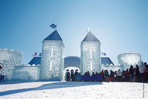 People In Queue In Front Of Ice Palace During Quebec Winter Carnival