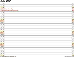 July 2021 calendar landscape, small numerals. July 2021 Calendars for Word, Excel & PDF