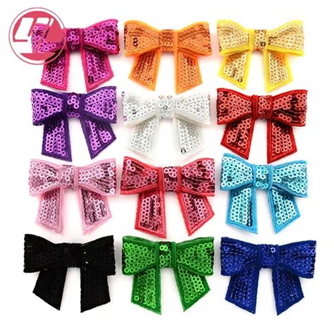 Wholesale 24pcslot Embroideried Sequin Bowknot Without Clip Bows Hair Accessory Bowknot