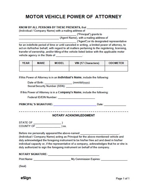 Free Vehicle Dmv Power Of Attorney Forms Pdf Word