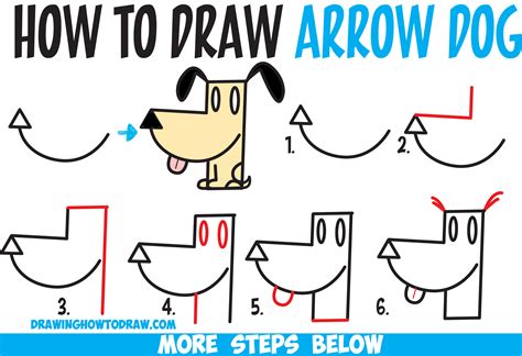 How To Draw A Cartoon Dog From An Arrow Shape Easy Step By Step