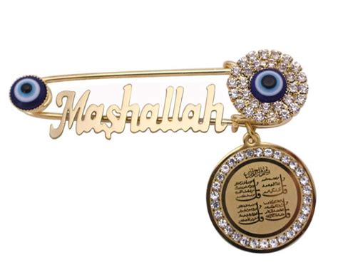Vintage Look Gold Silver Plated Mashallah Evil Eye Protection Brooch P