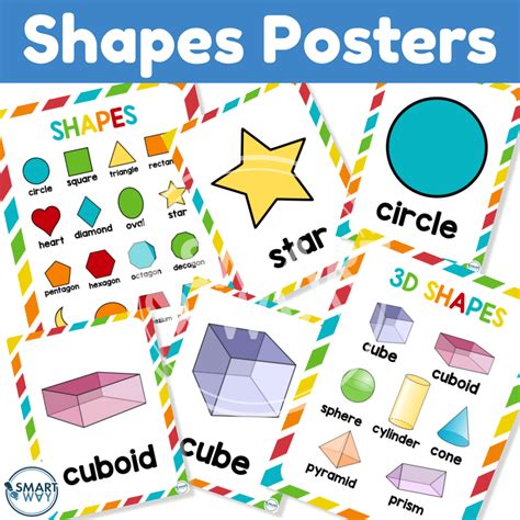 2d And 3d Shapes Posters Rainbow Border For Back To School Classroom Decor 3d Shape Posters 2d